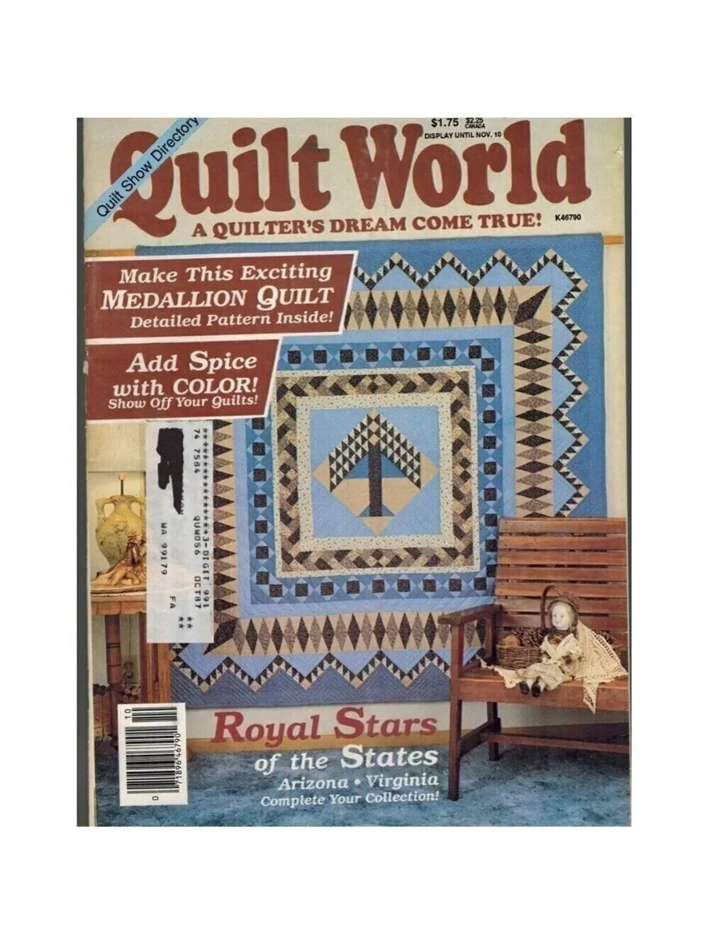 QUILT WORLD OCTOBER 1987 Medallion Quilt, Royal Stars of the States